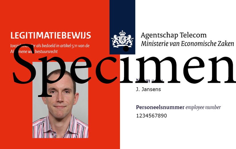 Specimen van een legitimatiebewijs van een toezichthouder van Agentschap Telecom